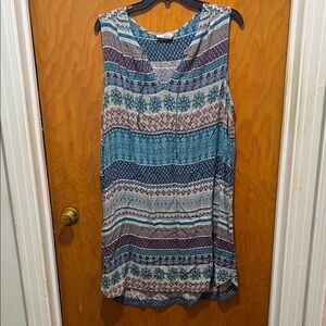 beachlunchlounge Patterned Sleeveless Midi Dress - Teal and Purple